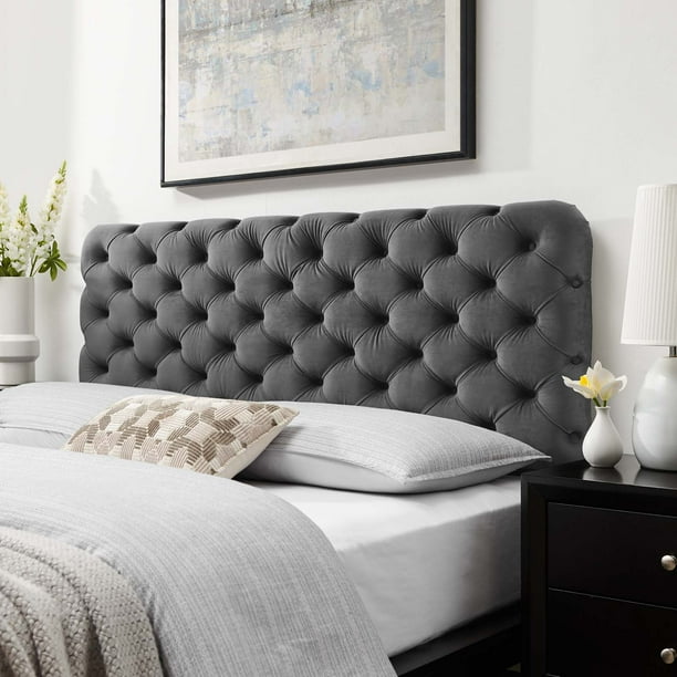 Modway Lizzy Comfort Metal Tufted Upholstered Velvet Headboard, Queen