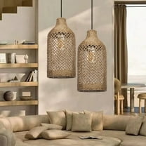 Arturesthome Wabi-sabi Style Rattan Hollow Bottle Pendant Light Restaurant Farmhouse Chandelier