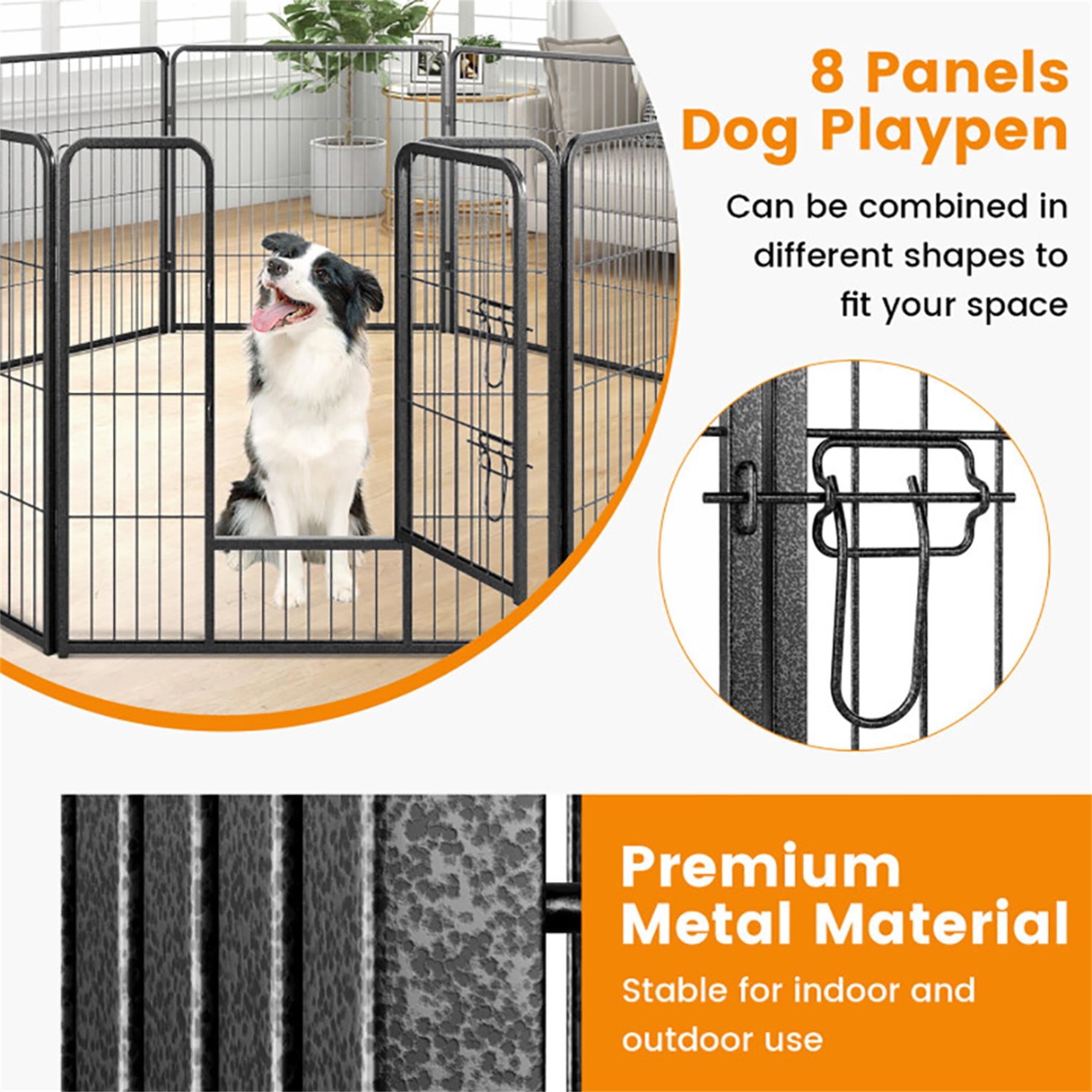 Demi Bonn 31"x32" Dog Playpen Outdoor 8-Panels Dog Pen Large Indoor Metal Puppy Pet Playpen for Small Dogs Run Fence, Black