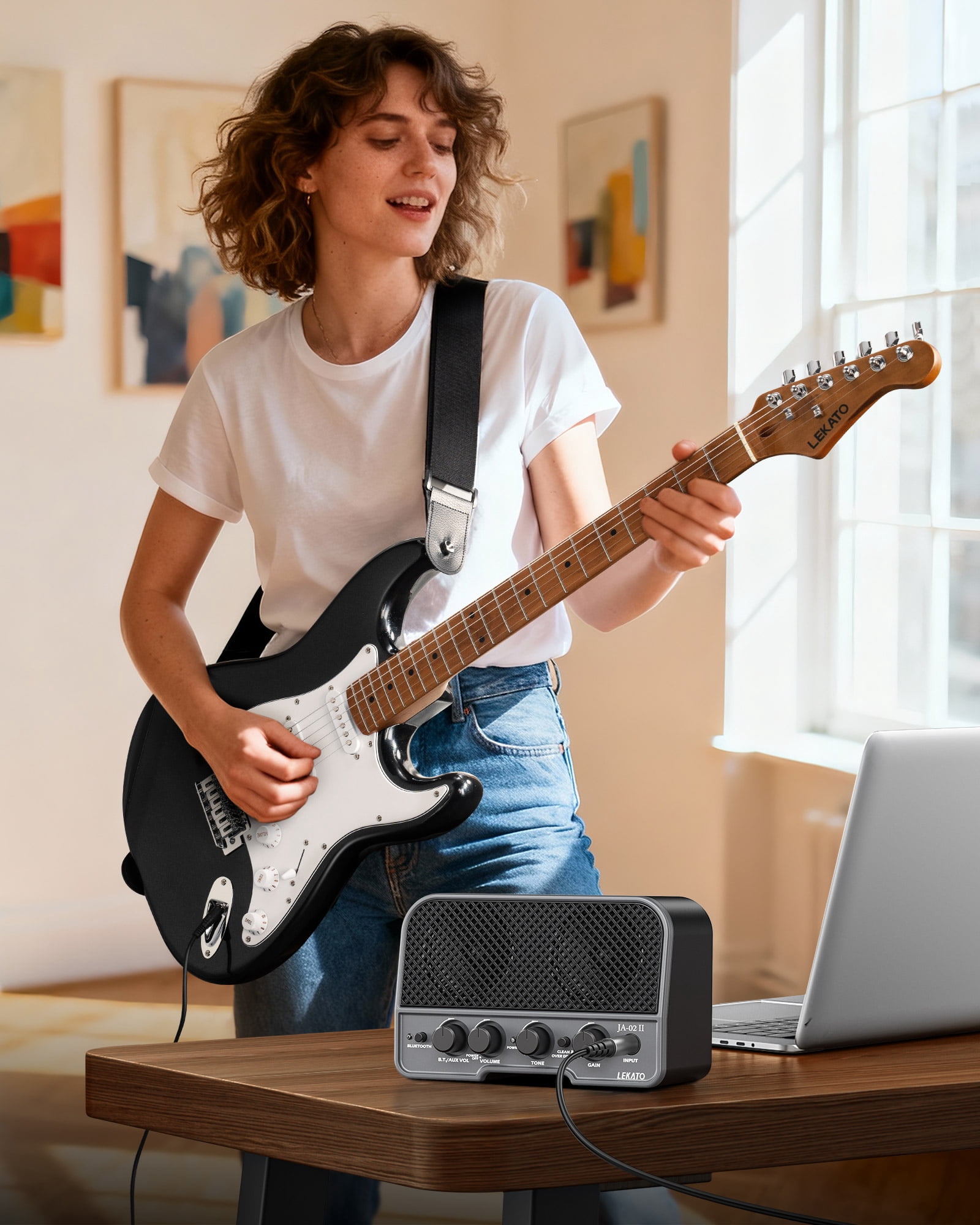 LEKATO Electric Guitar Kit Beginner 39 Inch Full Size Solid Body Guitar HSS for Starter Roasted Maple Neck Fretboard Stainless Steel Frets, 5W Mini Amp, Bag, Tuner, Capo, Strap, String, Picks