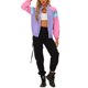 thumbnail image 2 of Chaqueta de color bloque casual INSPIRE CHIC para mujeres con cuello alto, bolsillos con cremallera y mangas largas, color púrpura, talla S, 2 of 5