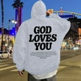 thumbnail image 2 of Jesus Hoodie for Men God Loves You Print Zip Up Christian Faith Sweatshirt Y2K Spring Fall Light Gray M, 2 of 6