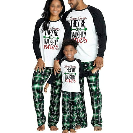 

SUNSIOM Matching Family Pajamas Sets Christmas PJ s Letter Print Top and Plaid Pants Jammies Sleepwear for Adult Kids Baby