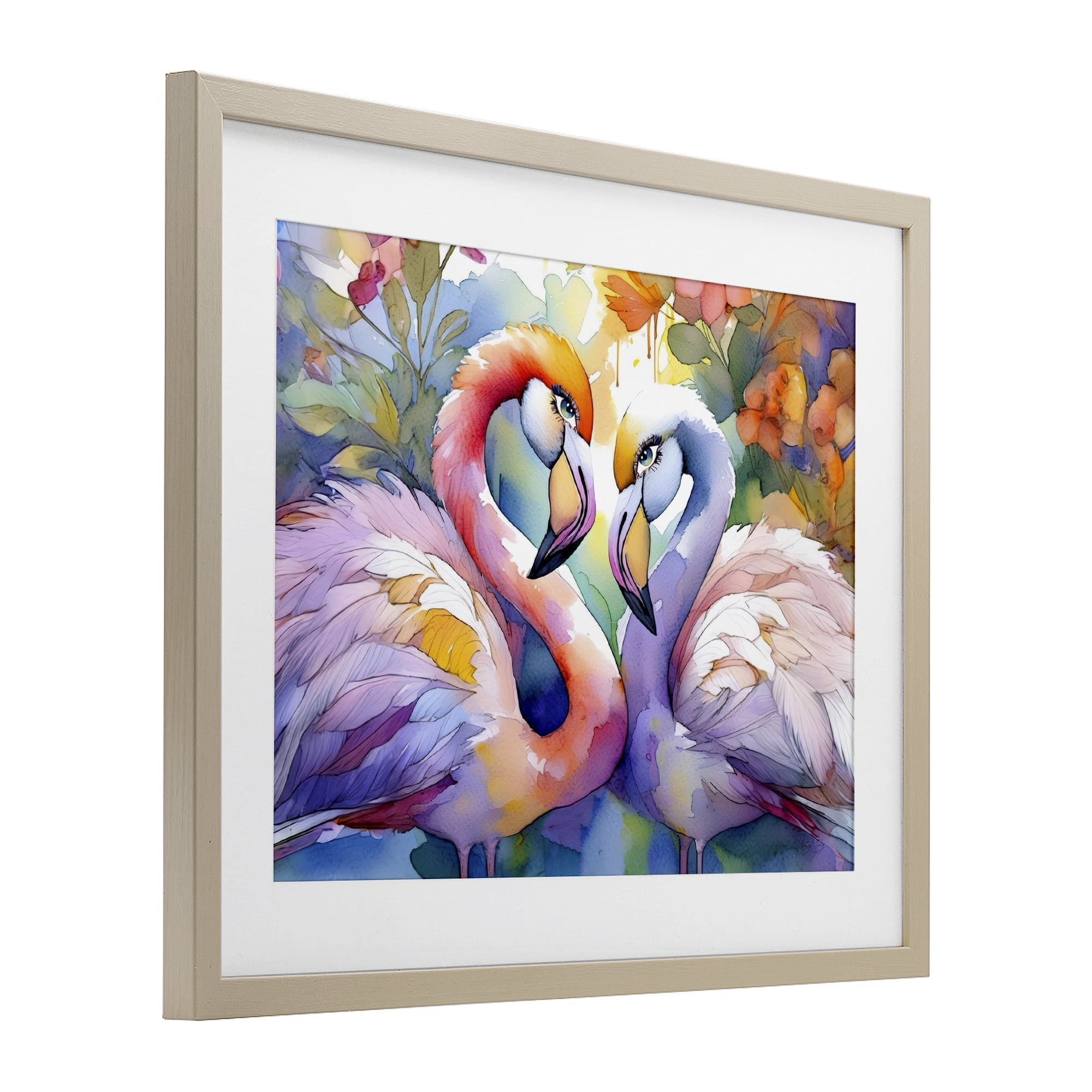 Stupell Industries Flamingo Love Pair Birch Framed Print Under Glass, design by Shelly Craig