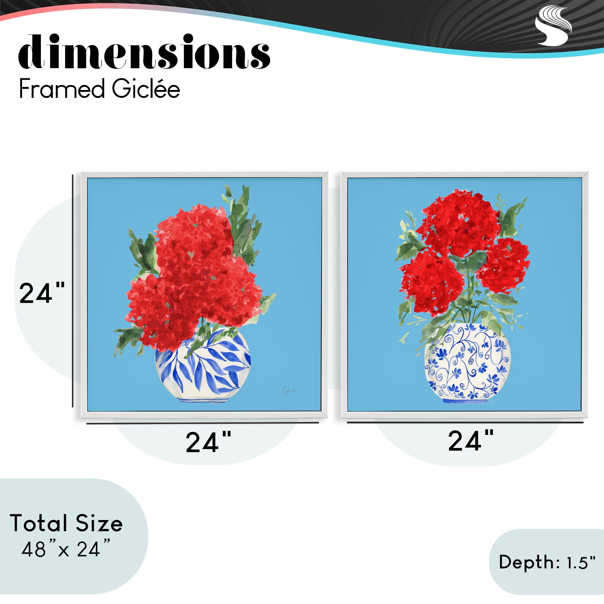 Stupell Industries Bright Red & Blue Hydrangeas 2 Piece White Framed Giclee Art Set, design by Lucille Price