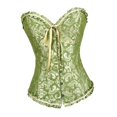 thumbnail image 4 of Corsé con ribete floral para mujer, faja de satén, lencería de jacquard con cordones verde, 4 of 9