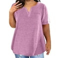 thumbnail image 2 of Women's Fashion Color Block Gradient Print Top - V Neck Short Sleeve Casual Loose Blouse, Polyester Summer Style, 2 of 6
