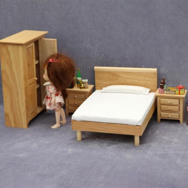 Goki Wooden Doll Furniture Bedroom Set – 4-Piece Miniature Bedroom For Dollhouses (13.5cm)