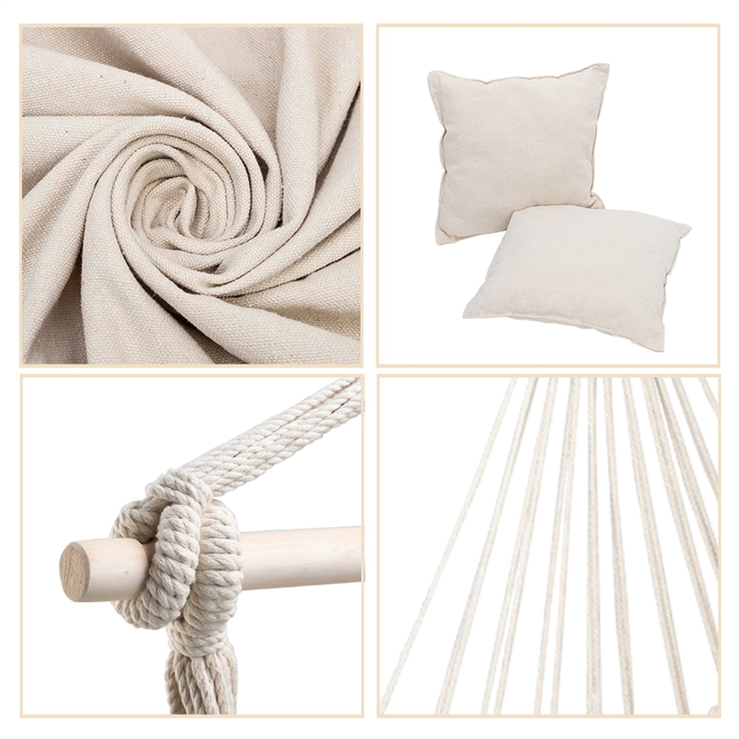 Kadyn Hammock Chair, Distinctive Cotton Canvas Hanging Rope Chair with Pillows, Hanging Rope Swing Seat-Max, Beige Kadyn Hammock Chair, Distinctive Cotton Canvas Hanging Rope Chair with Pillows, Hanging Rope Swing Seat-Max, Beige