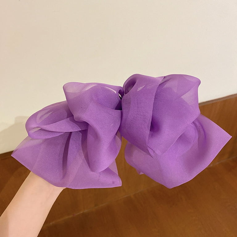 Large Satin Silk Hair Bows for Women Lace Purple Tulle Hair Ribbon Chiffon  Bow For Girls Small Butterfly Claw Clips for Thin Hair Accessories Blue