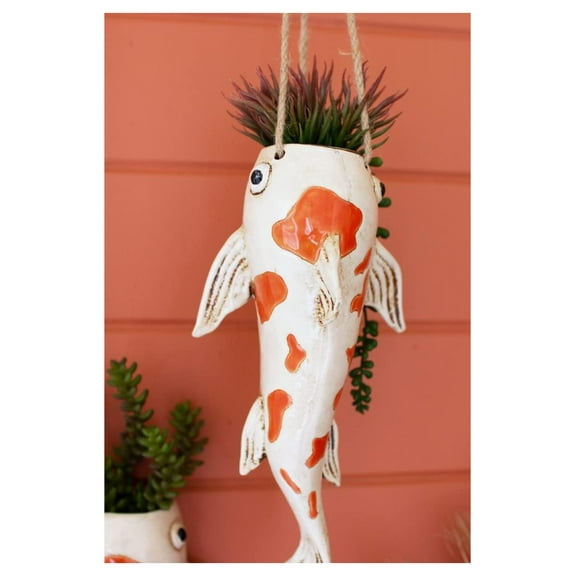 ZRuEzyX CDV2165 Koi Fish Hanging Planter, 13-inch Height, Ceramic