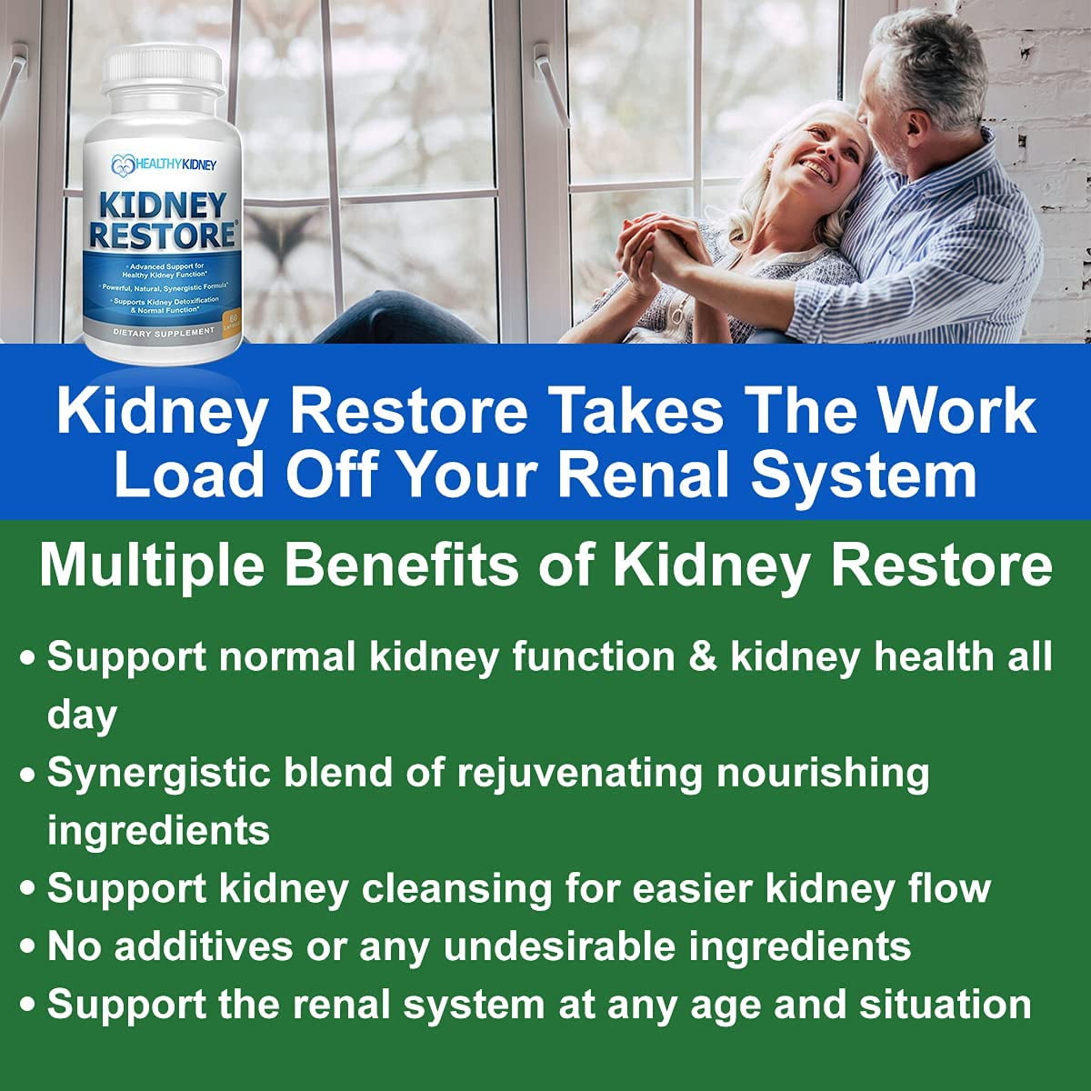 Healthy Kidney Kidney Restore: Kidney Detox Supplement plus Vitamins, for Normal Nutrition, Function & Health, 3 pack