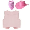 thumbnail image 2 of dPois Kids Cowboy Costume Tassel Waistcoat Vest Western Cowboy Hat and Square Bandanna for Halloween Pink 14, 2 of 5
