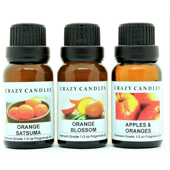 3 Bottles Set, 1 Orange Satsuma, 1 Orange Blossom, 1 Apples & Oranges 1/2 Fl Oz Each (15ml) Premium Grade Scented Fragrance Oils by Crazy Candles
