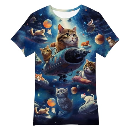Boys Cute Casual Funny 3D Printed Short Sleeve T Shirt for Summer Playful Everyday Wear Blue 130