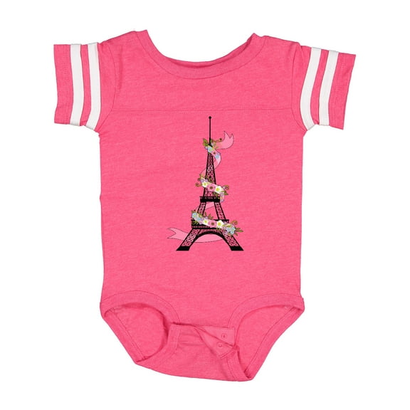 Inktastic Eiffel Tower in Paris with Flowers and Pink Banner Boys or Girls Baby Bodysuit