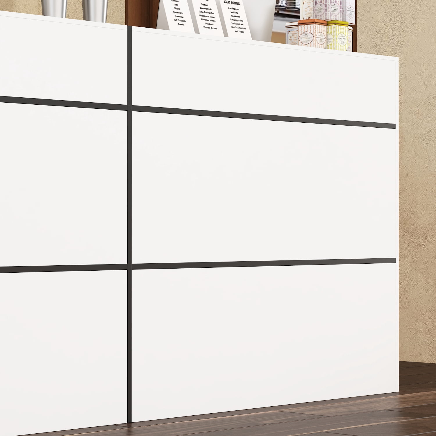 KULAGAGA Reception Desk with Shelves, Modern Front Counter Table Checkout Retail Counter for Reception Room Lobby Shop
