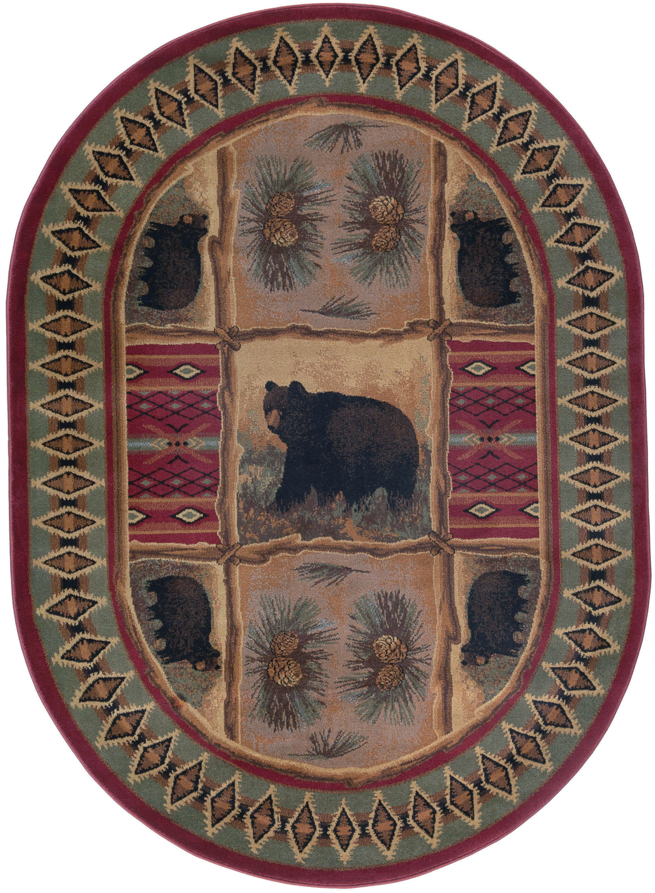 Nature Novelty 5' x 7' Oval Red and Beige Polypropylene Indoor Area Rug
