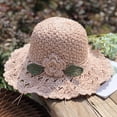 thumbnail image 5 of YAYUBA Crochet Straw Hat With Ruffle Detail Crochet Hats for Women Summer Beach Hand Woven Sun Hat,Pink, 5 of 6