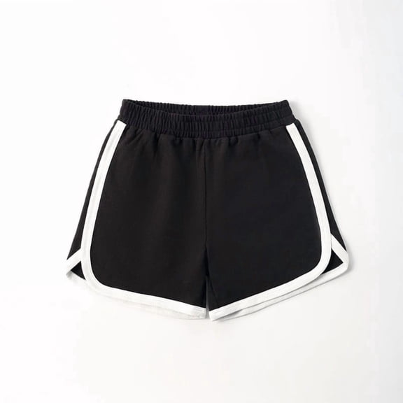 ZHOGXU Children Summer Boys Girls Shorts Elastic Waist Color Block Breathable Comfortable Soft Shorts For Casual Daily Wear,Black,6-7 Years