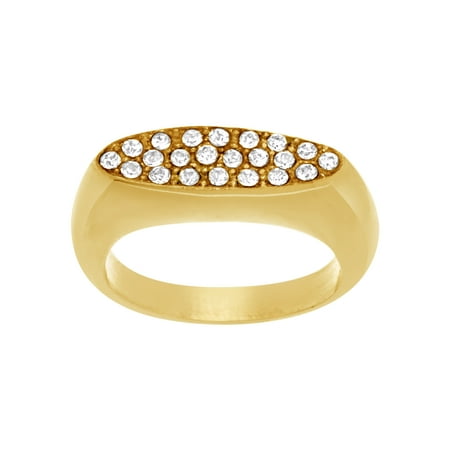 Gold Plated Brass Crystal - Lesa Michele Crystal Oval Flat Top Ring in Gold IP Plated Stainless Steel