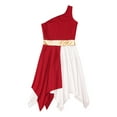 thumbnail image 6 of YEAHDOR Kids Girls One Shoulder Liturgical Worship Costume Dancewear Sleeveless Praise Lyrical Dance Dress Burgundy 12, 6 of 7