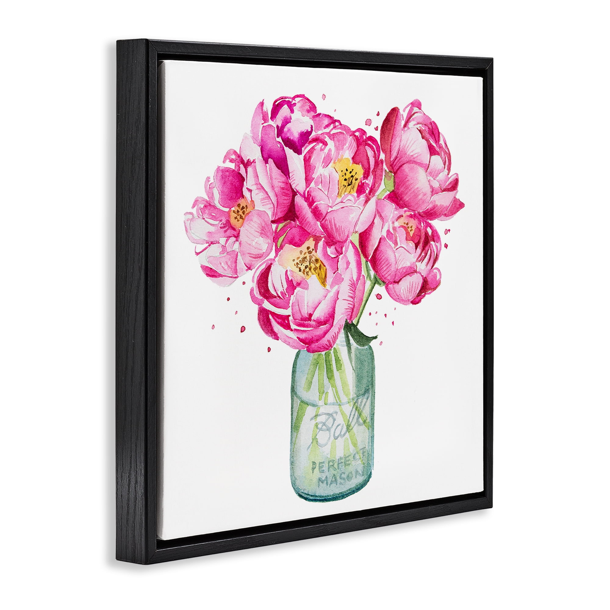 Stupell Industries Pink Peony Jar Botanical & Floral Painting Black Floater Framed Art Print Wall Art, 25 x 25