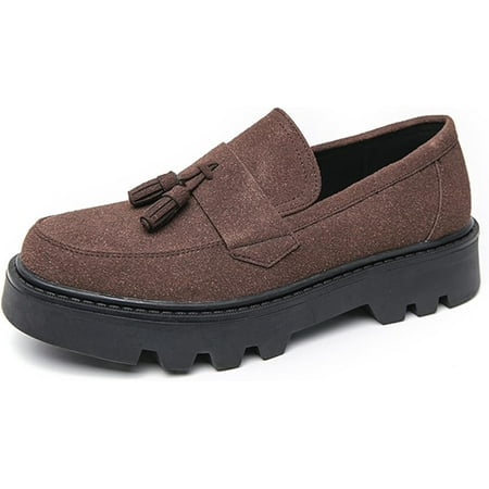 Men s Suede Leather Slip On Tassel Platform Loafers Vintage Round Toe Non-Slip Luxury Formal Shoes Casual Business Penny Dress Loafers