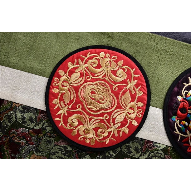 Posavasos de tela bordado a máquina redondo creativo para el hogar, aislamiento térmico, antiescaldaduras, impresión impermeable, regalo, posavasos de té