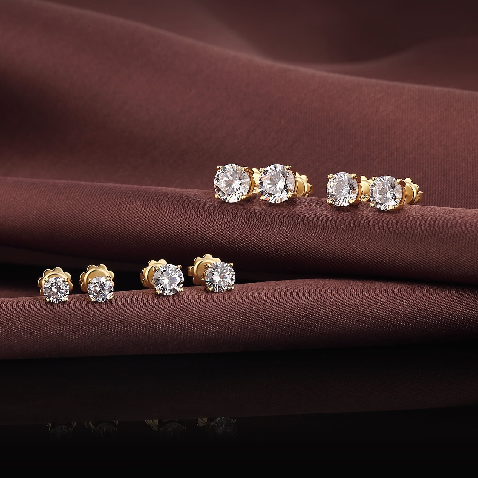 Jiamiaoi 18k White Gold Plated 925 Sterling Silver Sparkly Cubic Zirconia Stud Earrings Sets 4mm-8mm Circle Diamond Earrings Gold Square Stud Earrings Hypoallergenic