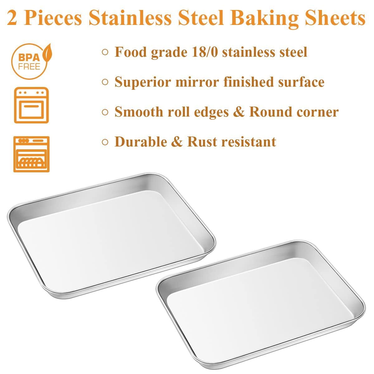 Sheet Pan Baking Sheets - 2 Pack Stainless Steel Baking Pans Aluminum Half  Sheet Baking Pan 16 x 12 inches Baking Sheet Set is Rust & Warp Resistant,  Heavy Duty, of Thick Gauge 