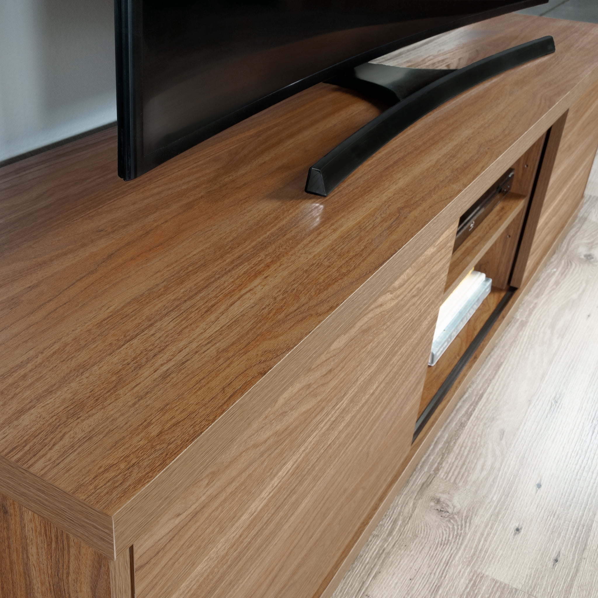 Mainstays Westley Sliding Door TV Stand for TVs up to 75”, Warm Walnut Finish