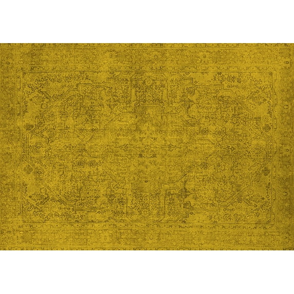 Ahgly Company Machine Washable Indoor Rectangle Oriental Yellow Industrial Area Rugs, 7' x 9'
