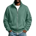 thumbnail image 2 of WIZUTIZ Men's Solid Color High Neck Zip Up Sweatshirt Long Sleeve Casual Pullover Top, 2 of 7