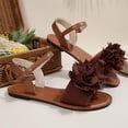 thumbnail image 6 of Women's Fashionable Summer Floral Pointed Toe Flat Sandals-Solid Color Flower Casual Slippers Brown 43, 6 of 9