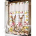 thumbnail image 2 of No Hook Shower Curtain with Snap-in Liner, Easter Bunny Eggs Waterproof Fabric Bathroom Curtains, Spring Tulips Rustic Rabbits Grey Plaid Bath Curtains & Mesh Top Window 72"x84" Long, 2 of 9