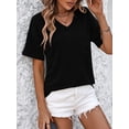 thumbnail image 2 of SHIBEVER Women Summer T Shirts Casual Short Sleeve Blouses Trendy V Neck Loose Tunic Black Tops for Women With Pocket Size XL, 2 of 5