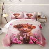 jejeloiu Pink Rose Highland Cattle Quilt King Kids,Girly Pink Loves ...