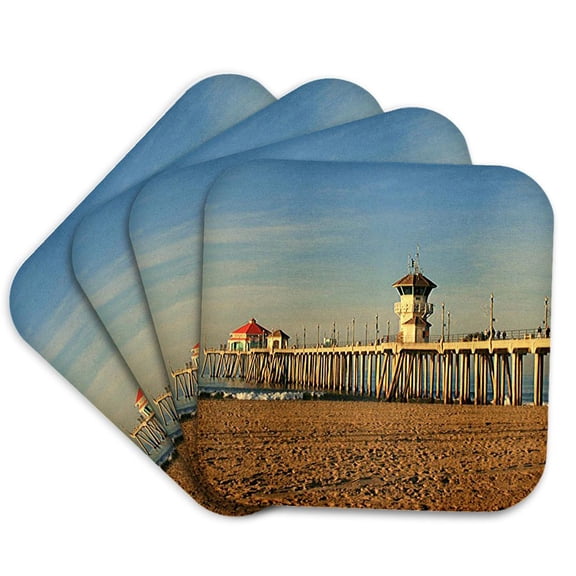 3drose, Huntington Beach Pier, Set of 4 Coasters - Soft