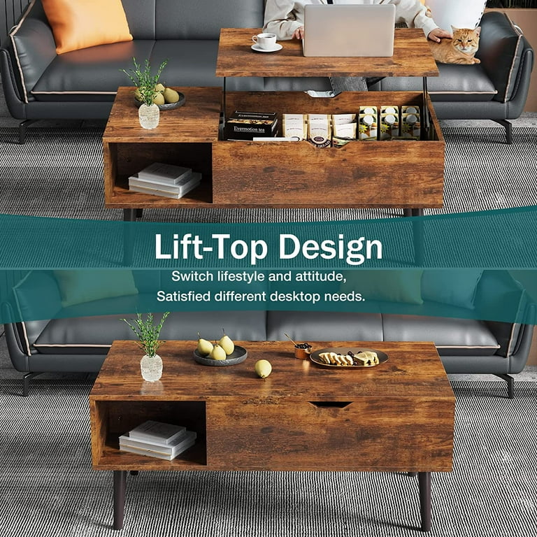 edx Adjustable Height Wooden Coffee Table with Hidden edx Adjustable Height Wooden Coffee Table with Hidden