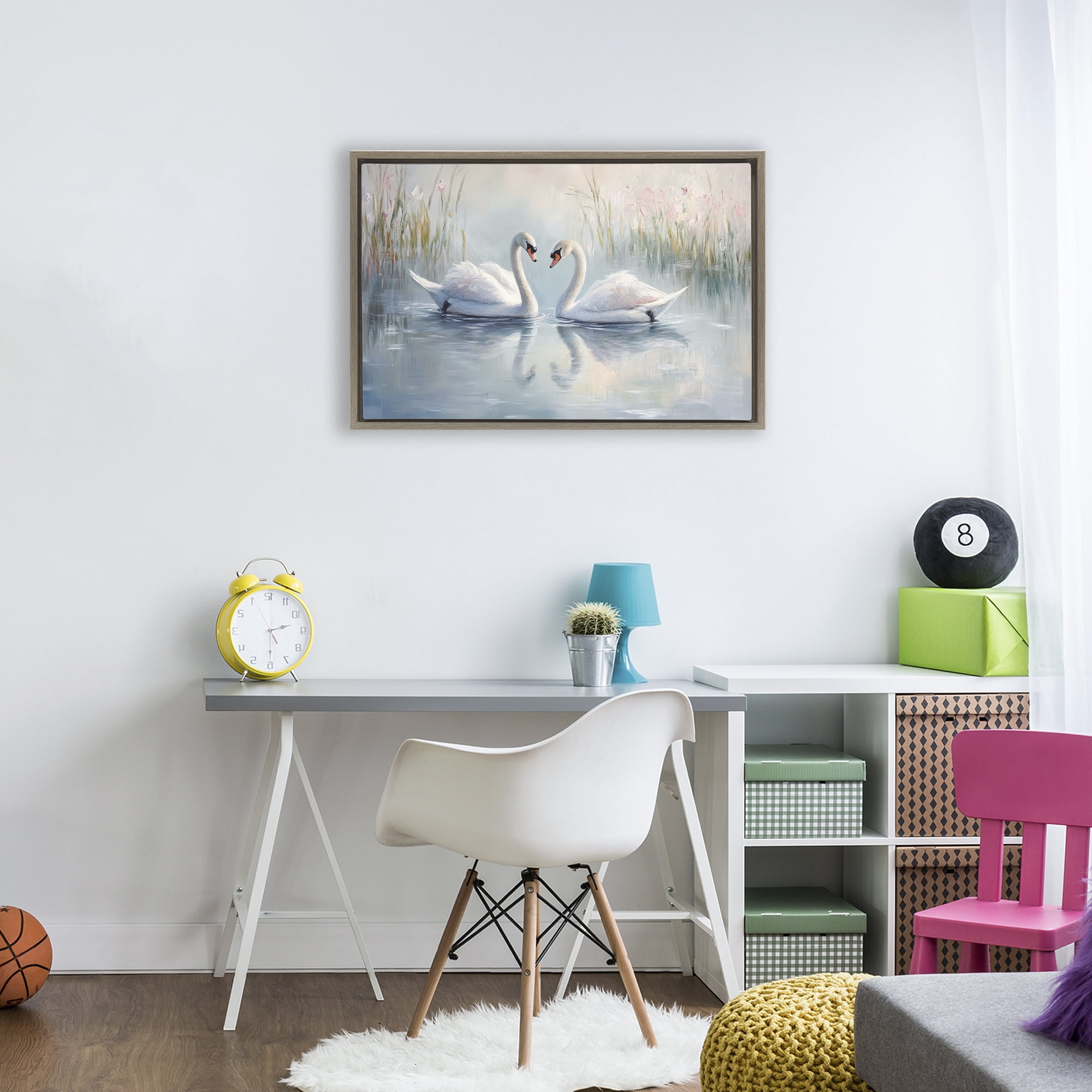 Stupell Industries Simple Swan Reflections Brown Framed Floater Canvas Wall Art, design by Petal Prints Design