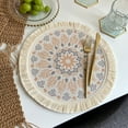 thumbnail image 6 of Boho Rustic Round Placemat with Tassels 12.99 Inch Heat Insulation Place Mat for Dining Table Kitchen Table Tea Table Anti Scald Pot Pad Household Decorative Cotton Woven Meal Pad, 6 of 7