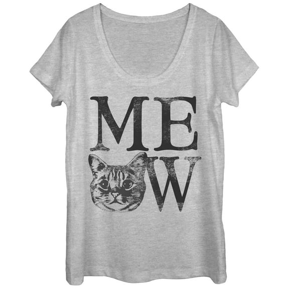 Women's Lost Gods Cat Meow  Scoop Neck Athletic Heather 2X Large