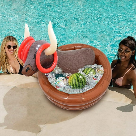 Bull Ice Bucket with Rings Toss,Inflatable Pool Party Cooler,Inflatable Serving Bar Salad Ice Tray Food Drink Containers for Indoor Outdoor BBQ Picnic Pool Party Supplies Luau Cooler