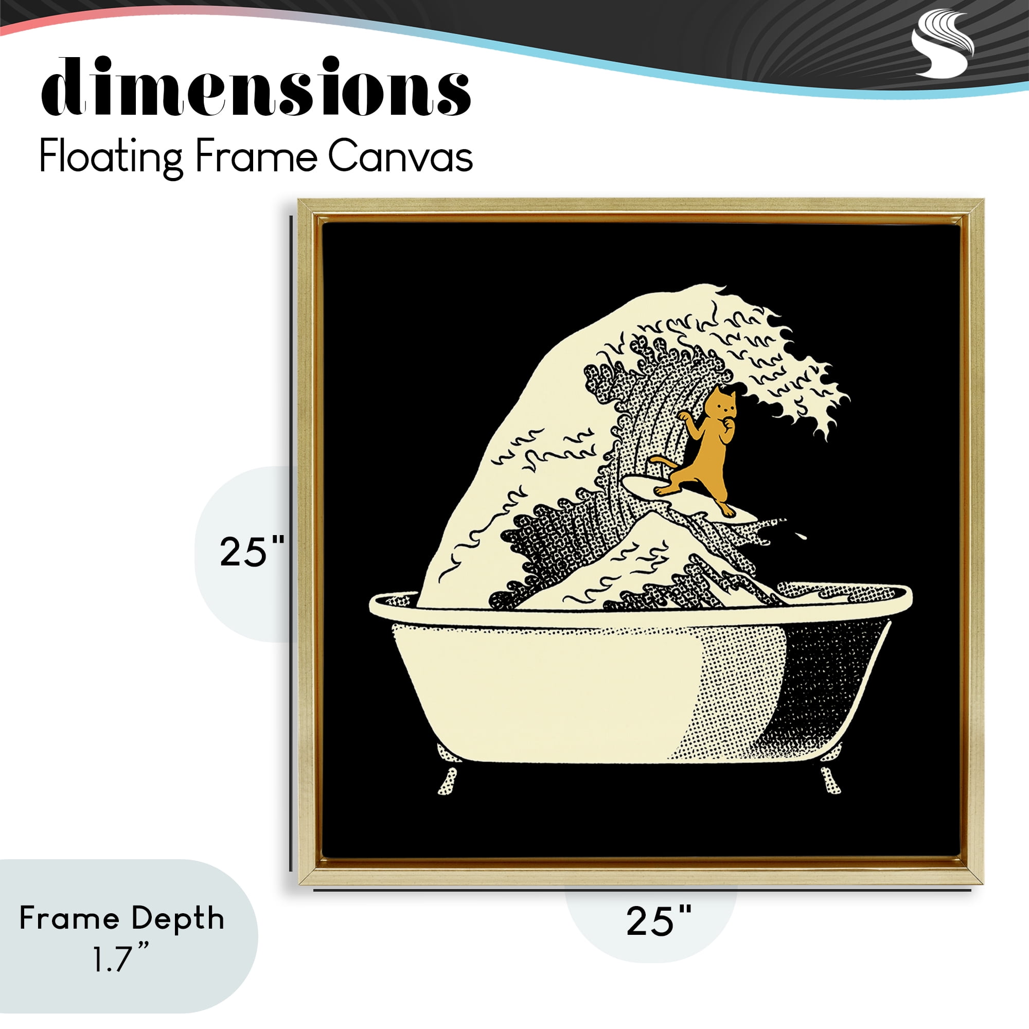Stupell Industries Kanagawa Bathtub Cat Gold Framed Floater Canvas Wall Art, design by Tobe Fonseca