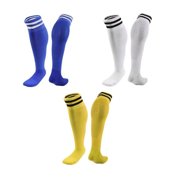 Lian LifeStyle 3 Pairs Knee High Sports Socks for Soccer, Softball, Baseball, Soccer, and Many Other Sports XL002 Size S Blue,White,Yellow