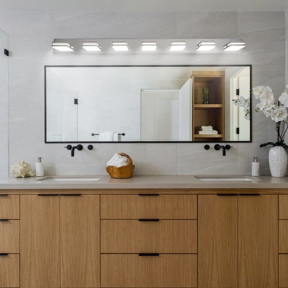 Hi-LIGHTS,7-Lights Modern Chrome LED Vanity Light,Wall Sconce,Sleek Minimalist Design,Energy-Efficient for Bathroom,Dressing room,Living Room,Bedroom(Chrome)