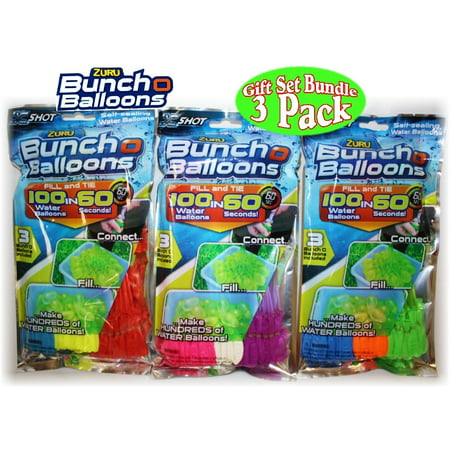 Zuru Bunch O Balloons Instant 100 Self-Sealing Water Balloons Complete Gift Set Bundle - 3 Pack (300 Balloons Total in ASSORTED (Best Way To Transport Water Balloons)