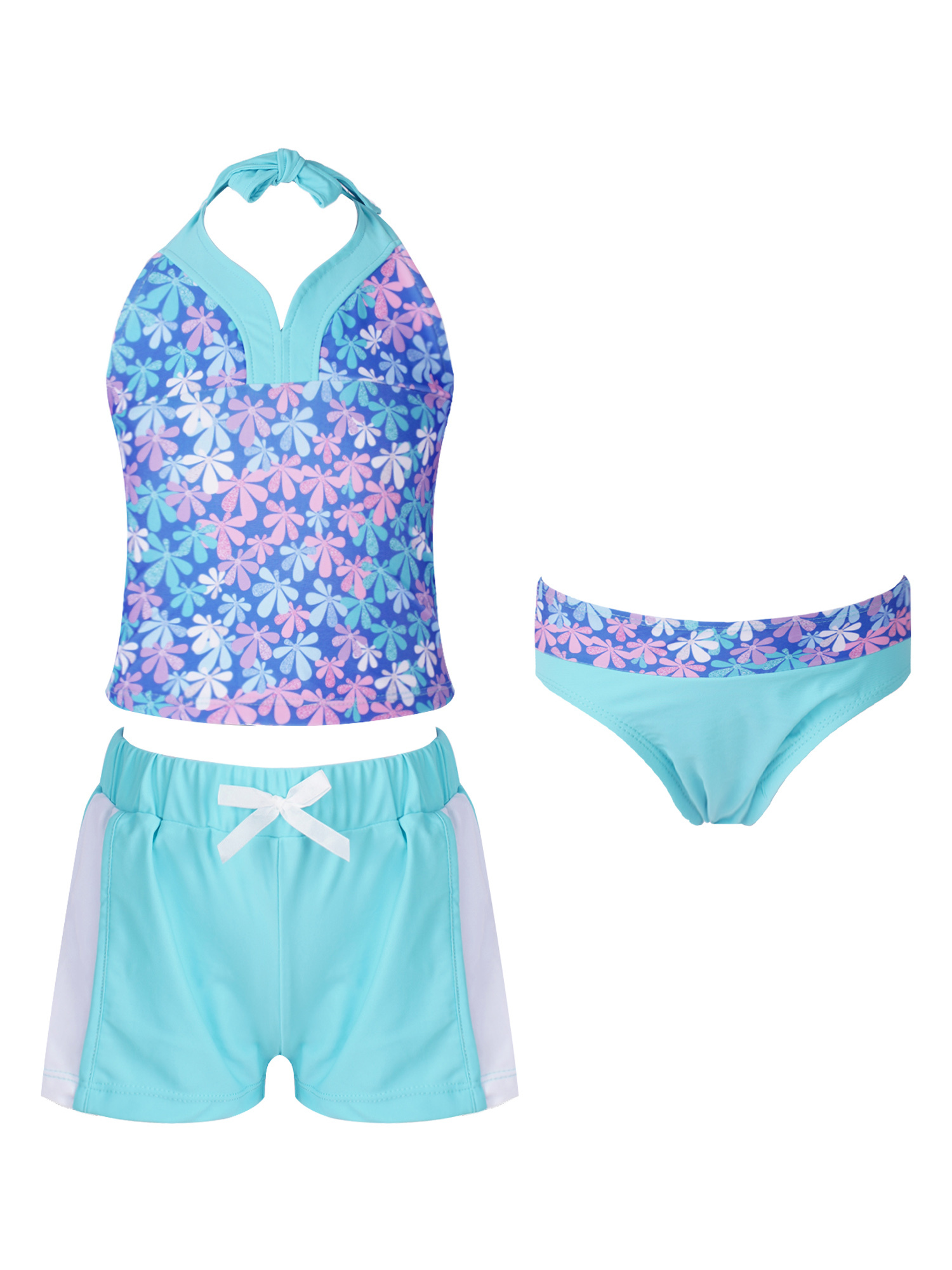 YiZYiF Girls 3Piece Tie Dye Swimsuit Halter Neck Top with Briefs