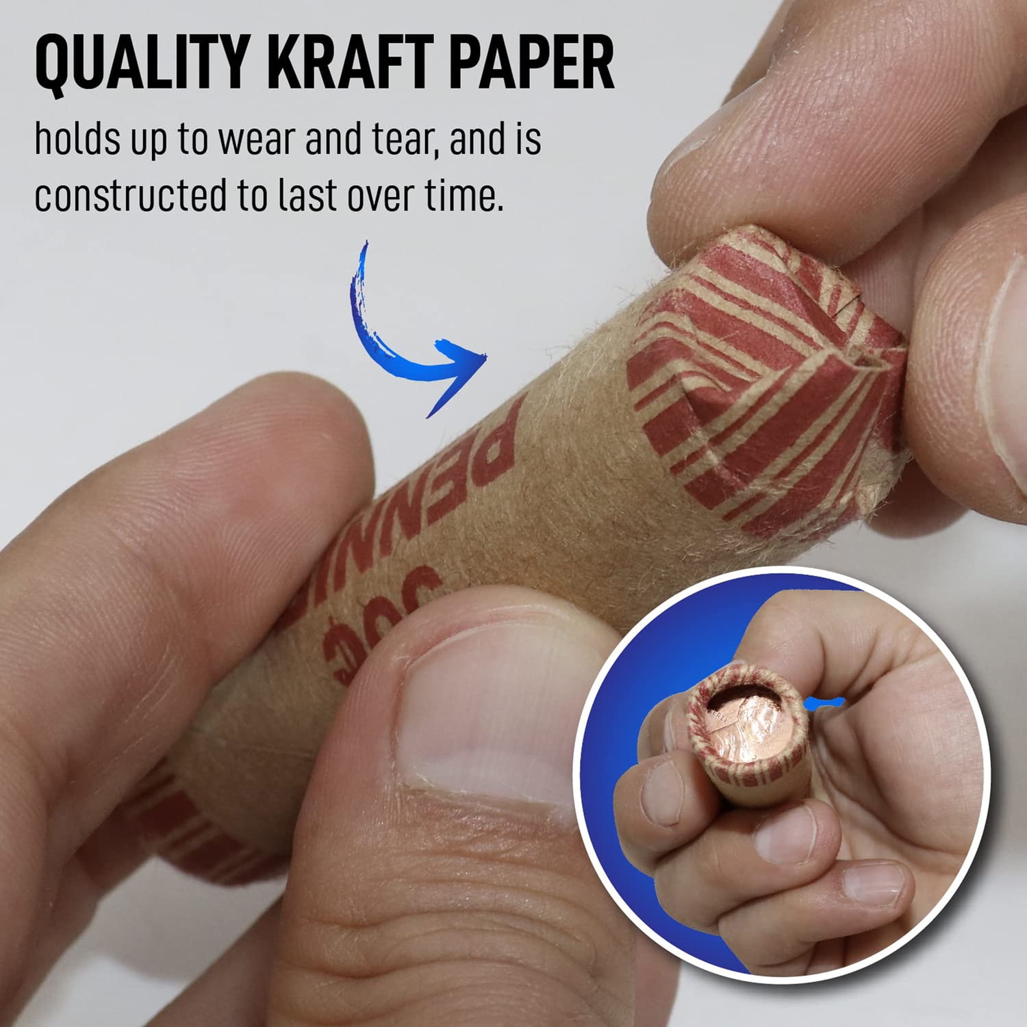 Nadex Preformed Kraft Paper Coin Roll Wrappers Set with Coin Crimpers, Assorted Denominations, 256 Count
